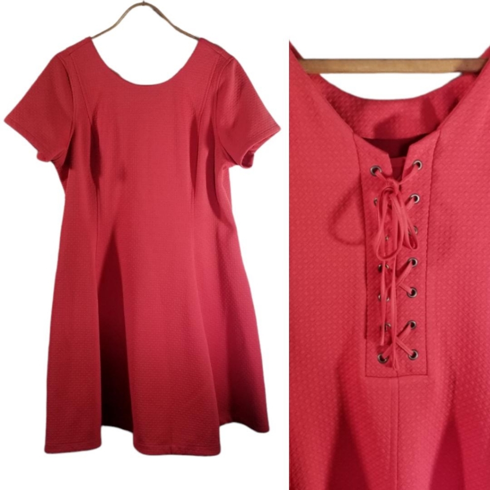 Lane Bryant Coral Corset Back Dress Fit Flare Quilted 20 NWT